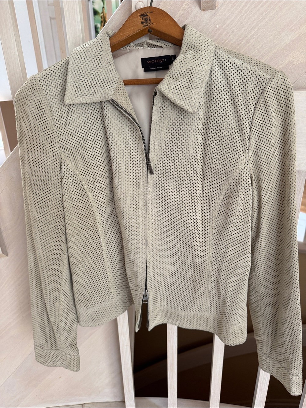 Womyn Perforated Tan Double Zip Jacket S